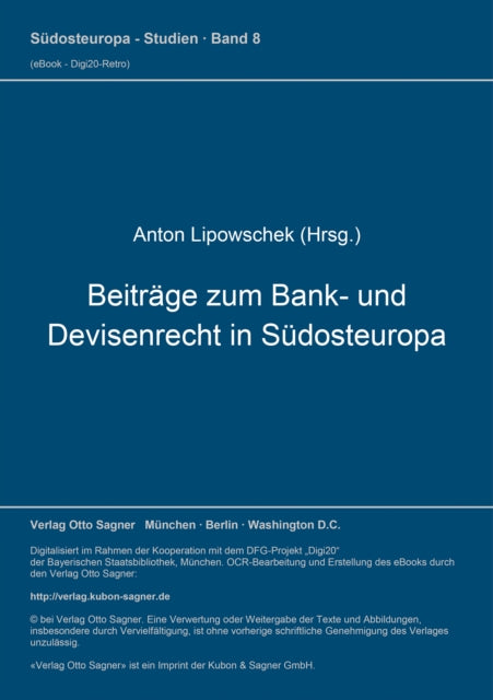 Book cover of: Beitraege zum Bank- und Devisenrecht in Suedosteuropa