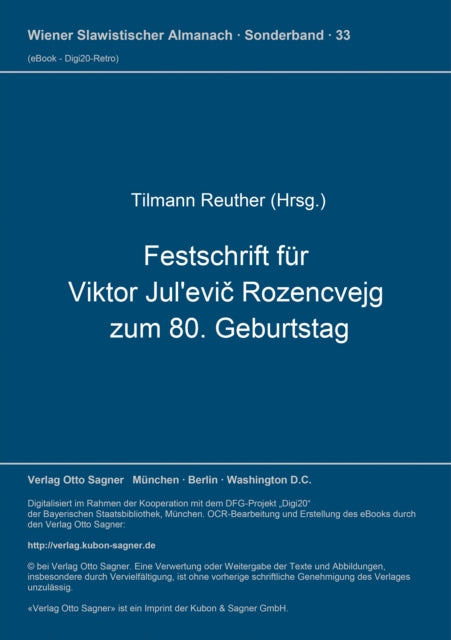 Book cover of: Festschrift fuer Viktor Jul'evic Rozencvejg zum 80. Geburtstag