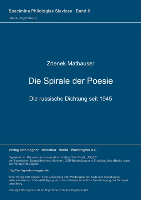 Book cover of: Die Spirale der Poesie: die russische Dichtung seit 1945. By: Zdenek Mathauser