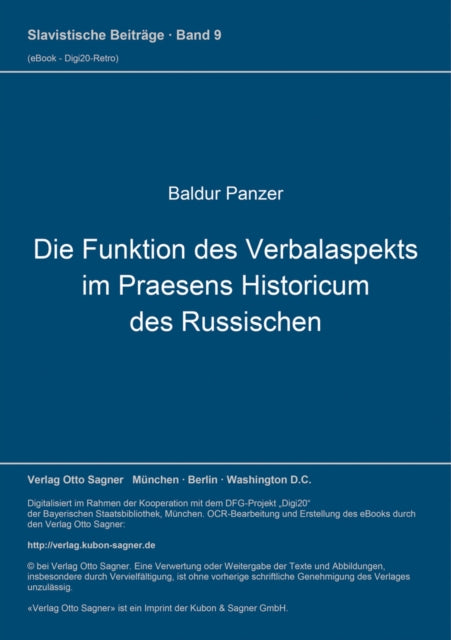 Book cover of: Die Funktion des Verbalaspekts im Praesens historicum des Russischen. By: Baldur Panzer