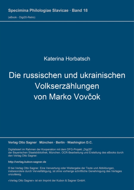 Book cover of: Die russischen und ukrainischen Volkserzaehlungen von Marko Vovcok. By: Katerina Horbatsch