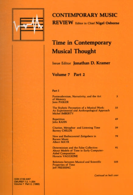 Book cover of: Time in Contemporary Musical Thought. By: J. Kramer