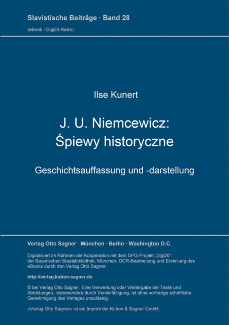 Book cover of: J. U. Niemcewicz: Spiewy historyczne. By: Ilse Kunert