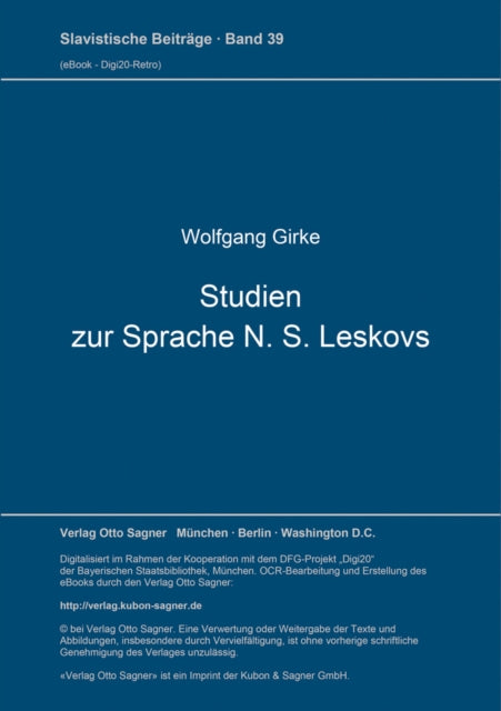 Book cover of: Studien zur Sprache N. S. Leskovs. By: Wolfgang Girke