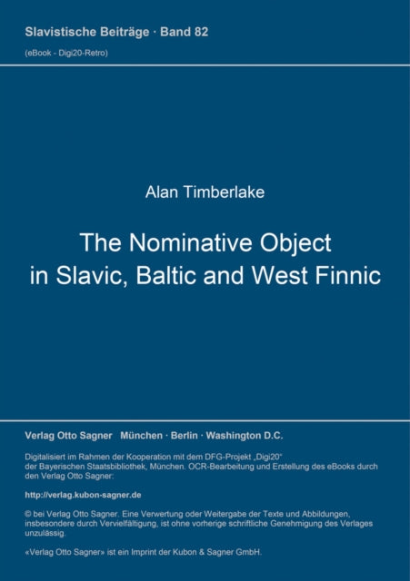 Book cover of: Nominative Object in Slavic, Baltic, and West Finnic