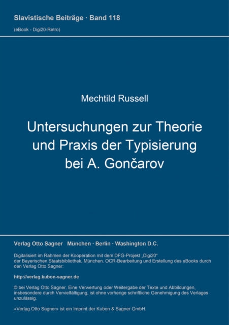 Book cover of: Untersuchungen zur Theorie und Praxis der Typisierung bei I. A. Goncarov