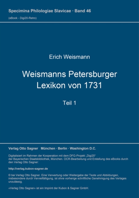 Book cover of: Weismanns Petersburger Lexikon von 1731