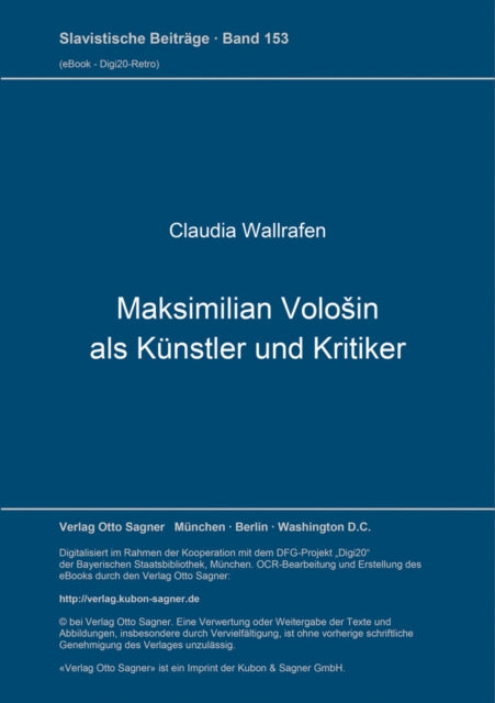 Book cover of: Maksimilian Volosin als Kuenstler und Kritiker