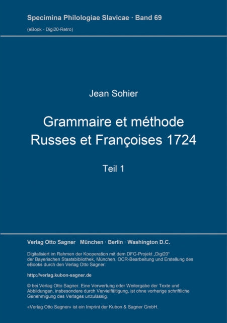 Book cover of: Grammaire et methode Russes et Francoises 1724. Teil 1. By: Jean Sohier