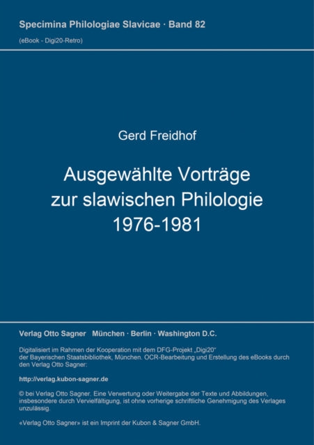 Book cover of: Ausgewaehlte Vortraege zur slawischen Philologie 1976-1981