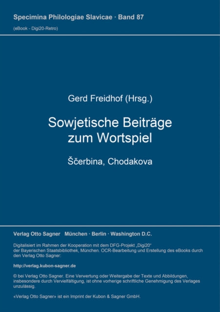 Book cover of: Sowjetische Beitraege zum Wortspiel (Scerbina, Chodakova)