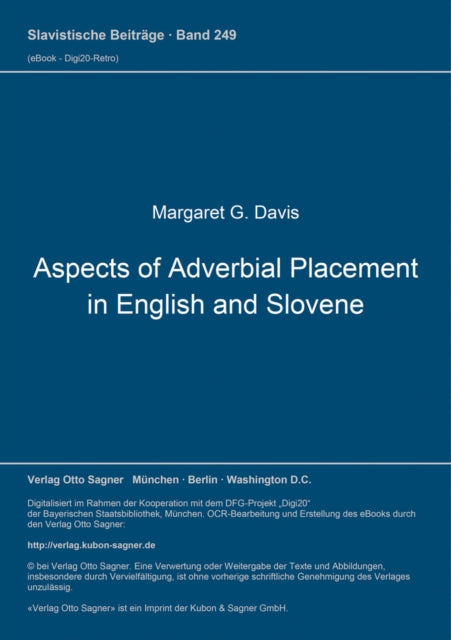 Book cover of: Aspects of Adverbial Placement in English and Slovene