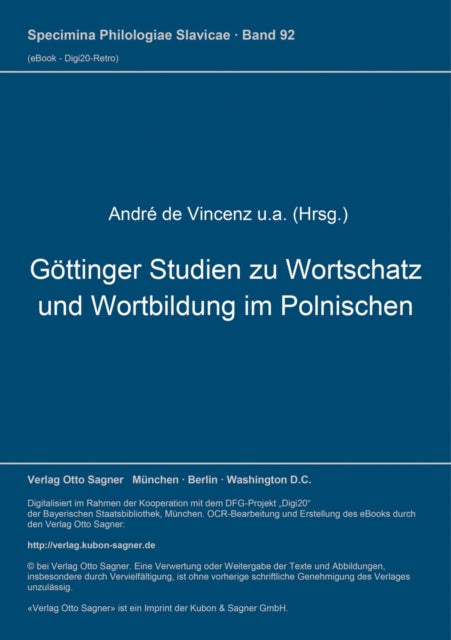 Book cover of: Goettinger Studien zu Wortschatz und Wortbildung im Polnischen