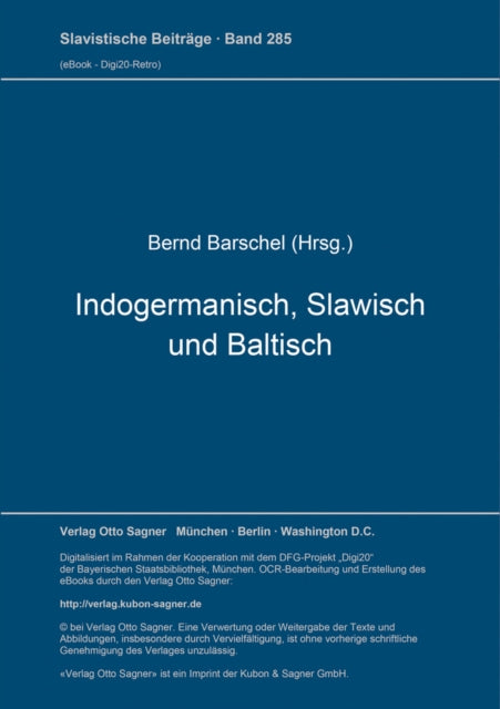 Book cover of: Indogermanisch, Slawisch und Baltisch