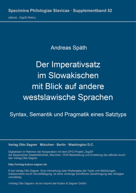 Book cover of: Der Imperativsatz im Slowakischen mit Blick auf andere westslawische Sprachen