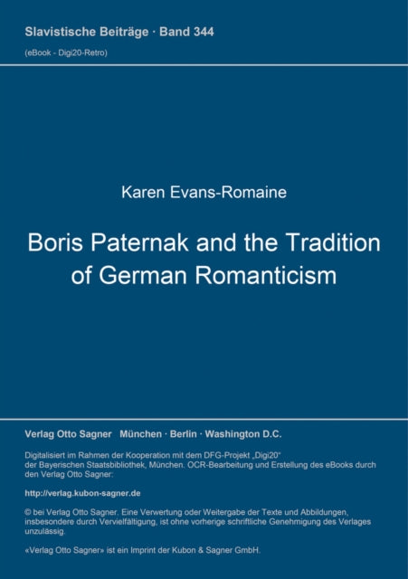 Book cover of: Boris Paternak and the Tradition of German Romanticism