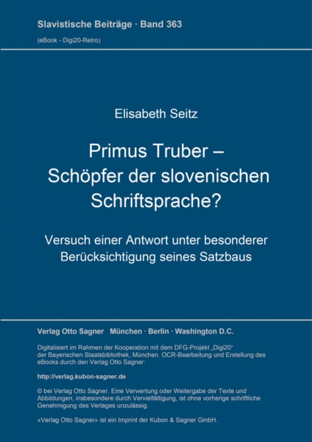 Book cover of: Primus Truber - Schoepfer der slovenischen Schriftsprache?