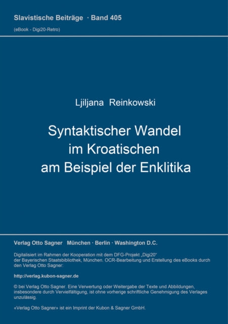 Book cover of: Syntaktischer Wandel im Kroatischen am Beispiel der Enklitika