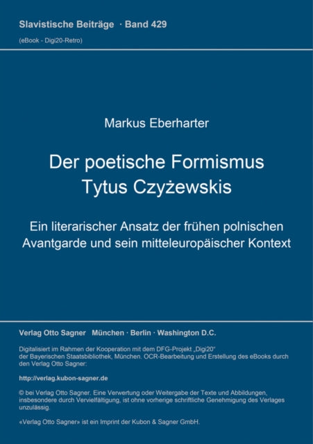 Book cover of: Der poetische Formismus Tytus Czyzewskis