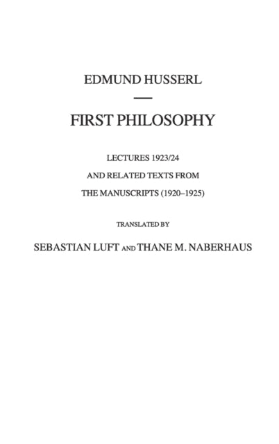 Book cover of: First Philosophy. By: Edmund Husserl