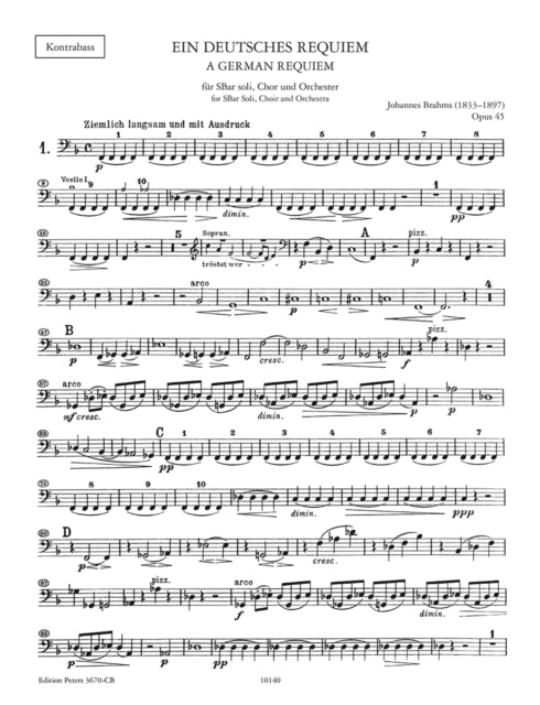 Book cover of: German Requiem Op.45 Double Bass Part
