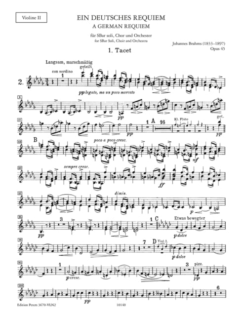 Book cover of: Ein Deutches Requiem Op. 45 (Violin 2 Part)