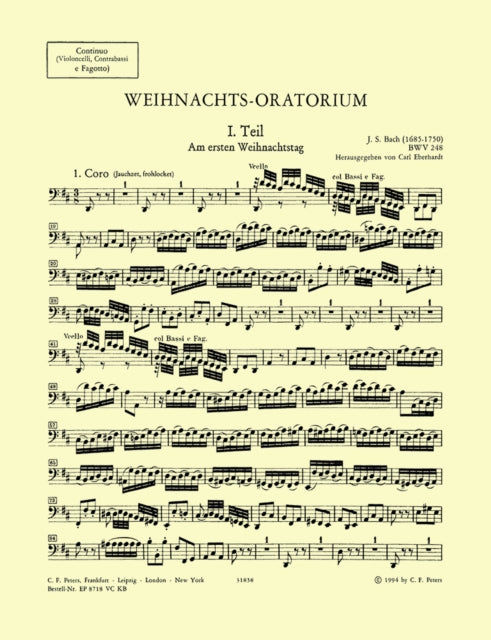 Book cover of: Christmas Oratorio BWV 248 (Cello/Bass Part)