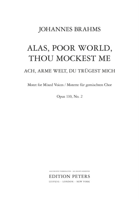 Book cover of: Motet Op.110 No. 2: Alas, Poor World/Ach, arme Welt